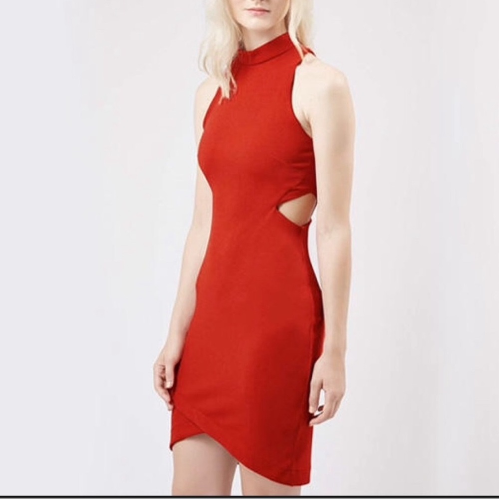 Sleeveless Mock Neck, Side Cut-Out Dress